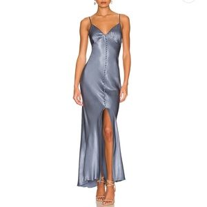 Shona Joy La Lune Bias Slip Dress in Blue Smoke